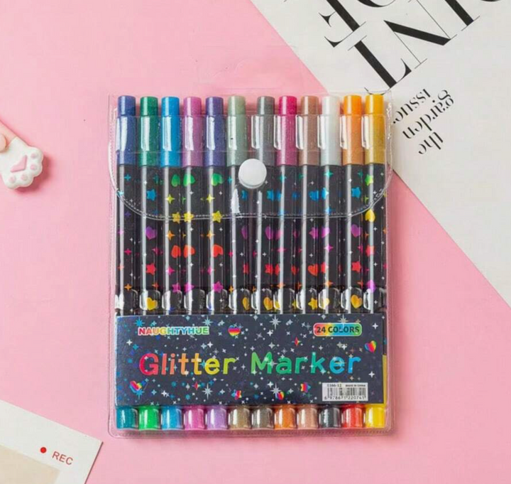 24 Colors Dual-Tip Glitter Pens, Dual-Headed Dual-Color, Suitable For Doodling, Card Making, Journaling, Crafts, Office Supplies, School Supplies, Adult DIY, Back To School Essentials