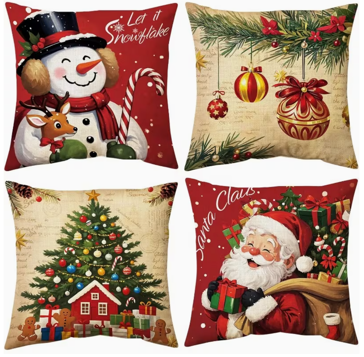 2D Flat Printing, Pillow Covers, Christmas Pillow Covers 45.72x45.72 cm, Set of 4, Christmas Decorations Cushion Covers, Xmas Pillow Covers, Pillowcases, Throw Pillow Covers for Sofa, Couch, Home Decor, 2D Flat