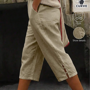 Linhara CURVE Plus Size Women's Cotton Capris With Tie-Up Hem And Pockets