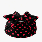 1Pcs Black Big Bow Knot Turban Headband, Heart Polka Dot Paisley Print Elastic Wide Hair Wrap