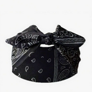 1Pcs Black Big Bow Knot Turban Headband, Heart Polka Dot Paisley Print Elastic Wide Hair Wrap