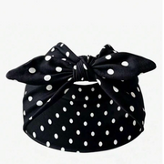 1Pcs Black Big Bow Knot Turban Headband, Heart Polka Dot Paisley Print Elastic Wide Hair Wrap