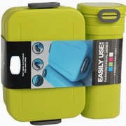 Lunch Box And Bottle Set, 2-Compartment Food Container with Matching Drink Bottle, Microwave Safe, Dishwasher Safe, Available in Green, Pink
