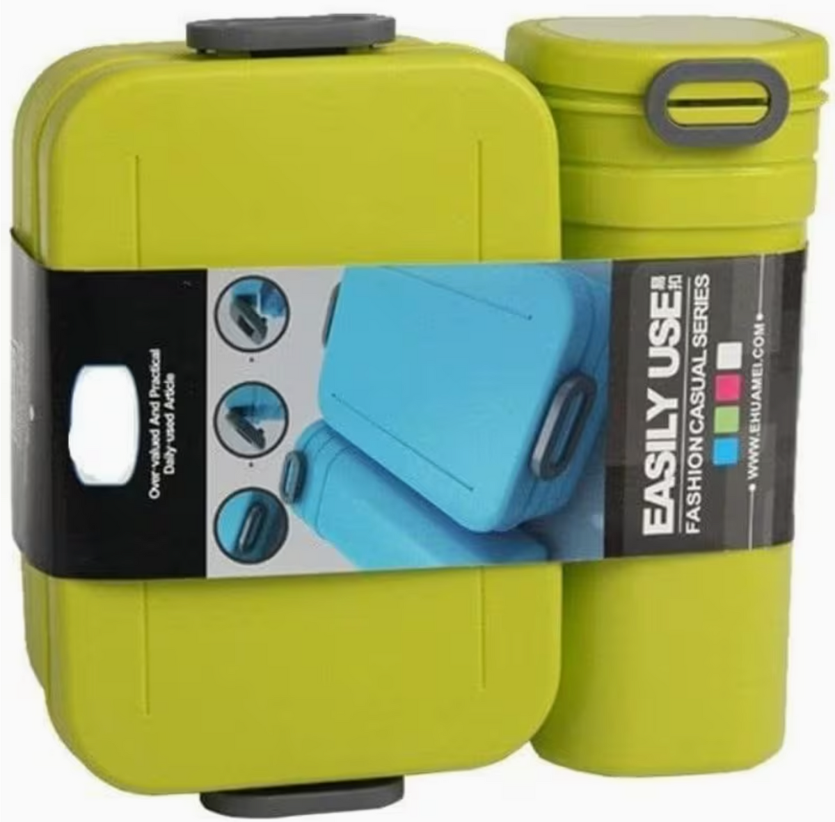 Lunch Box And Bottle Set, 2-Compartment Food Container with Matching Drink Bottle, Microwave Safe, Dishwasher Safe, Available in Green, Pink