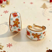1 Pair Christmas Cartoon Print Hoop Earrings, Santa Claus / Christmas Tree / Gingerbread Man Enamel Earrings, Festive Atmosphere Earrings Suitable For Women To Wear During Holidays