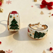 1 Pair Christmas Cartoon Print Hoop Earrings, Santa Claus / Christmas Tree / Gingerbread Man Enamel Earrings, Festive Atmosphere Earrings Suitable For Women To Wear During Holidays