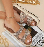Shuzia Boho Beaded Double Buckle Slide Sandals Option 1