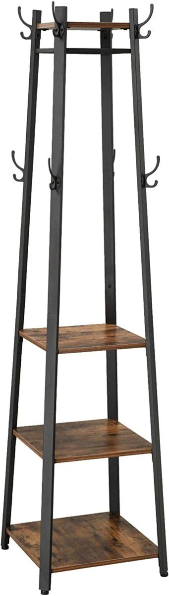 Coat Rack with 3 Shelves Stand with Hooks for Bags