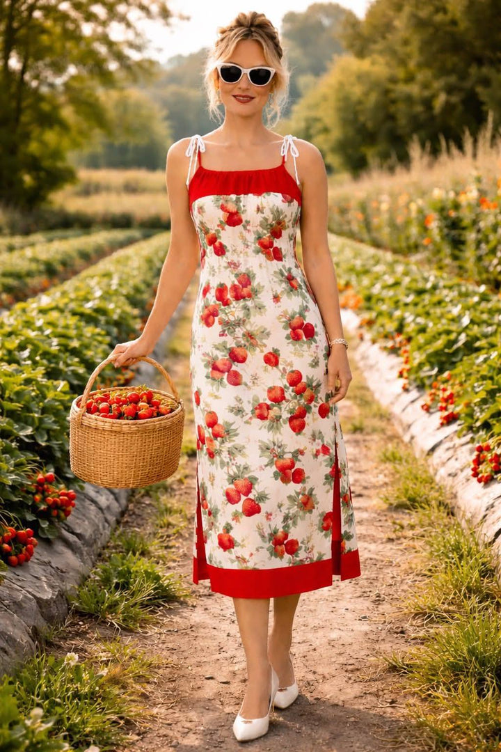 Strawberries Drawstring Flow Dress