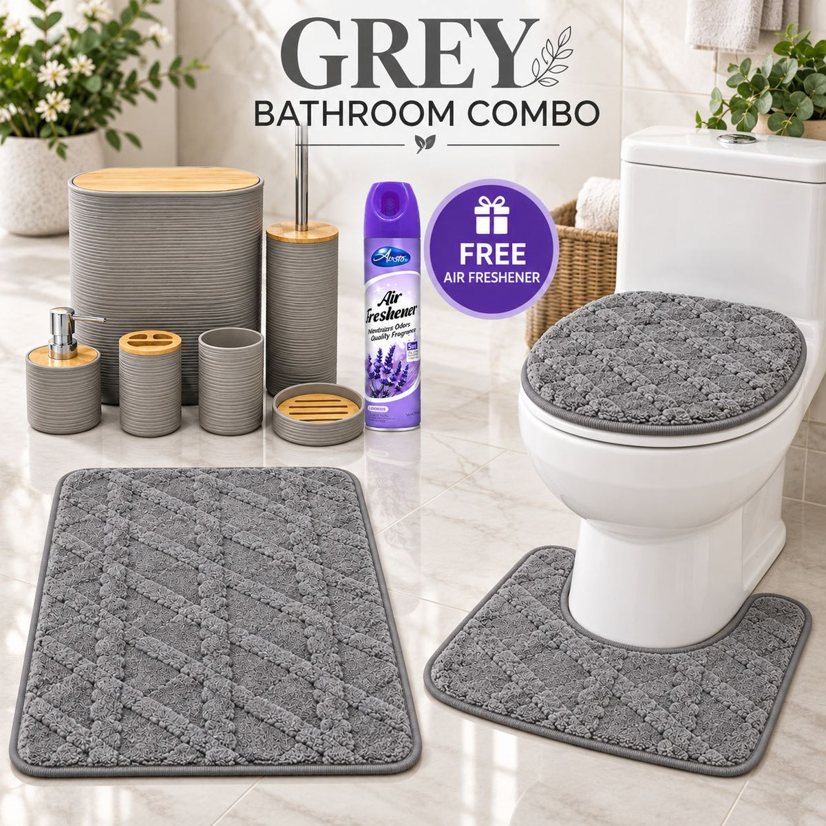 9PC Bathroom Set + FREE Air Freshener