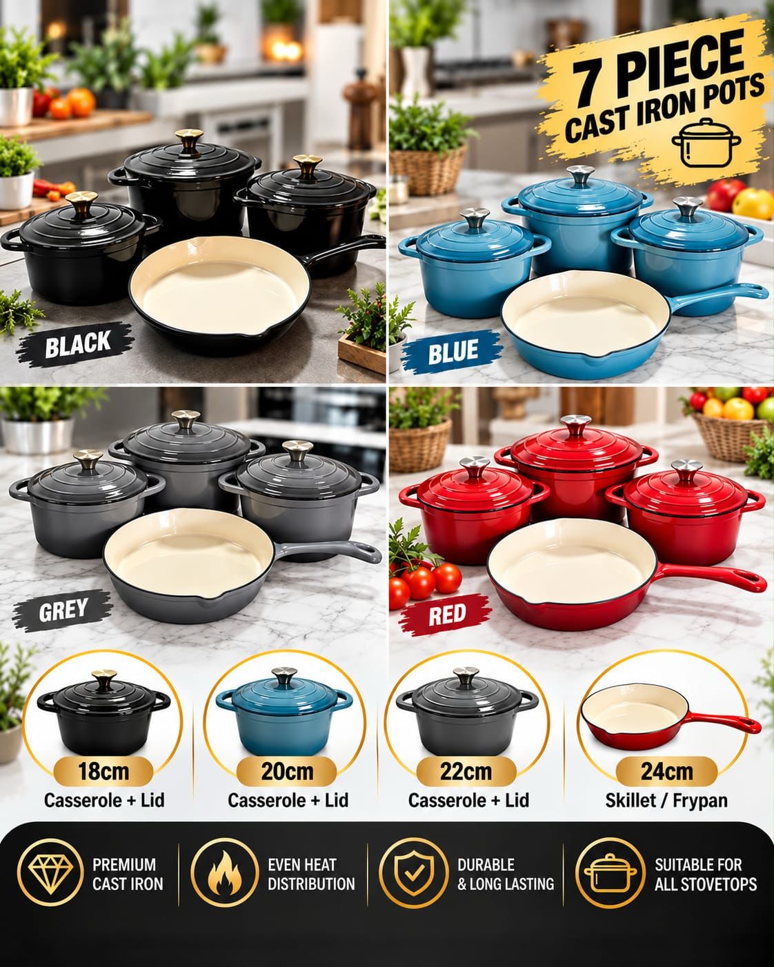 7PC Cast Iron Set
