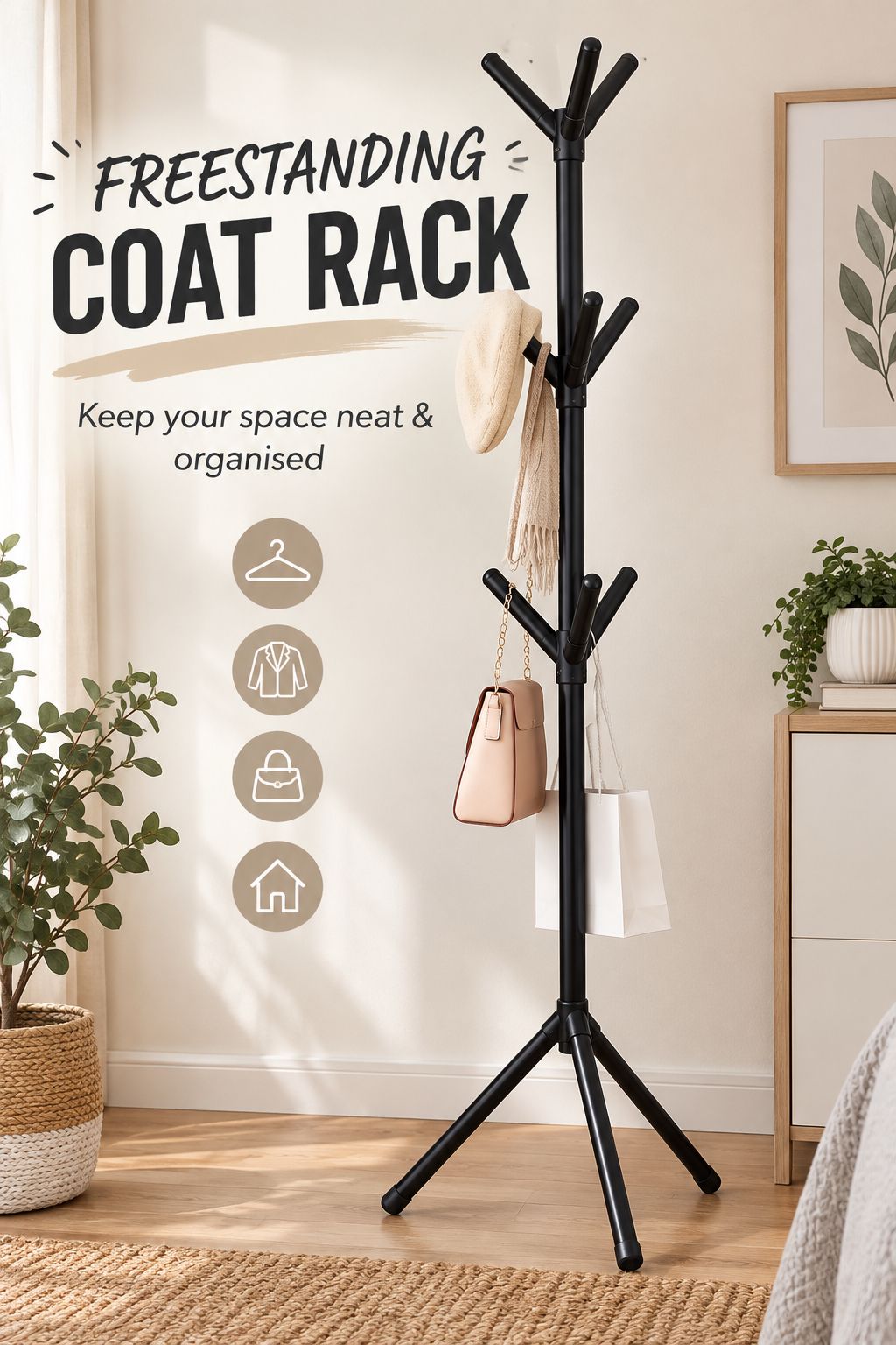 Freestanding Coat & Bag Rack