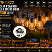 20m Solar Powered LED Bulb String Lights - 20 Bulbs