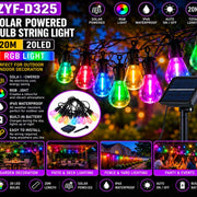 20m Solar Powered LED Bulb String Lights - 20 Bulbs
