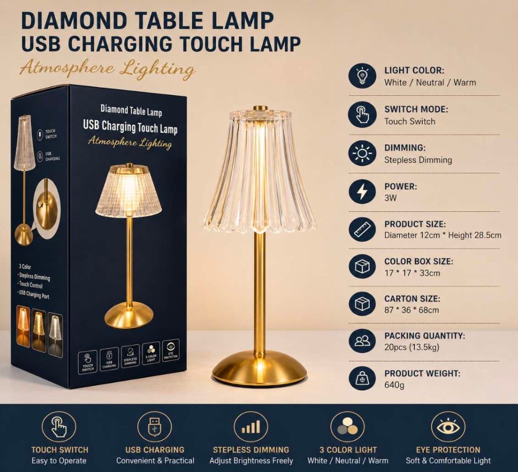 Diamond Crystal LED Table Lamp