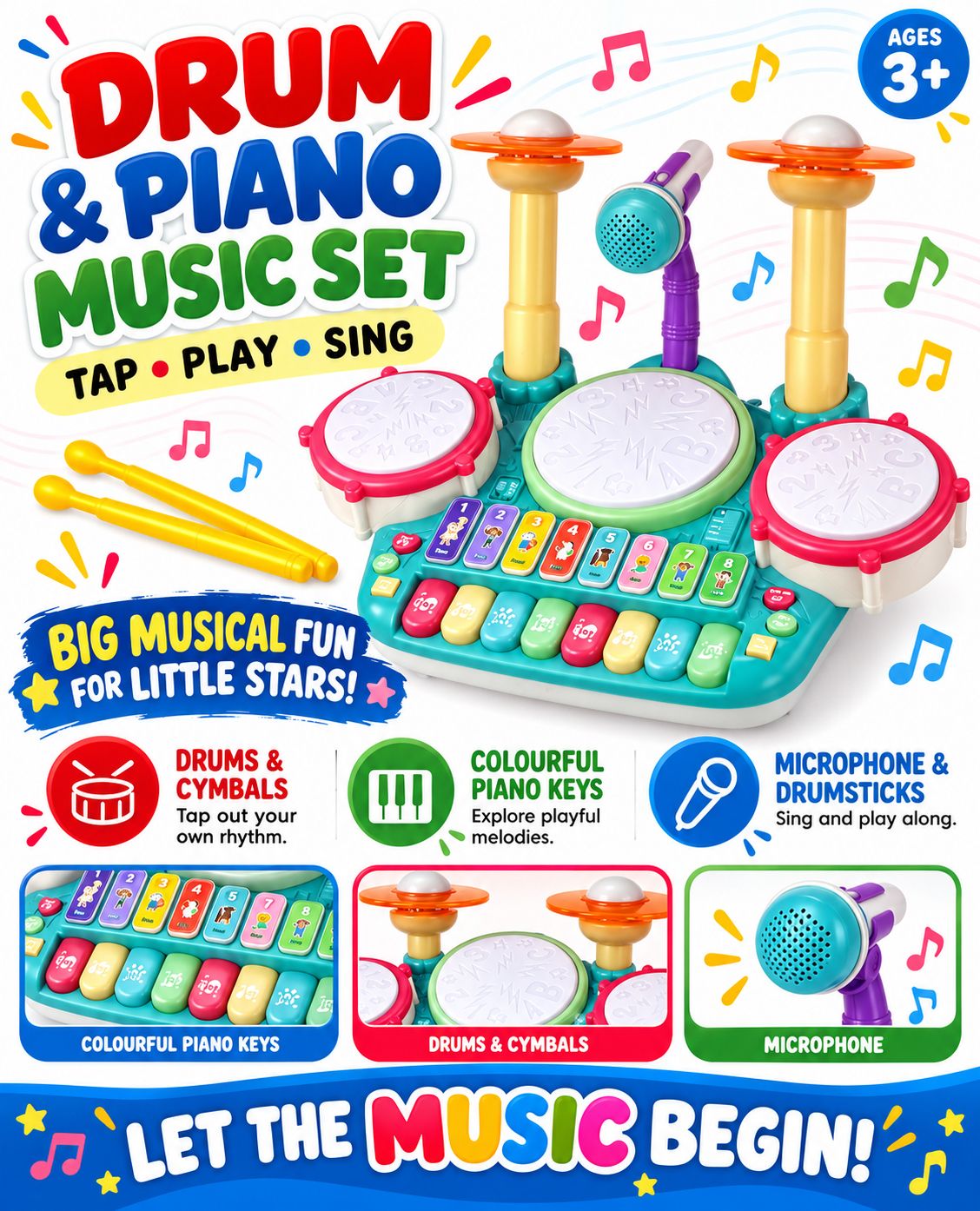 Drum and Piano Music Set