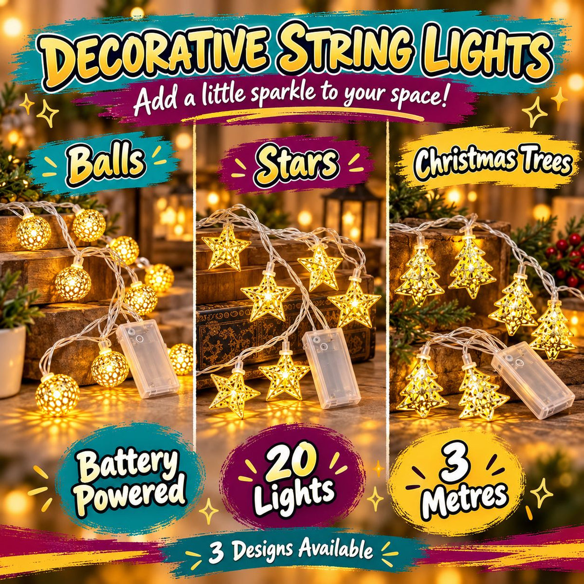 Decorative Battery Powered String Lights - 3m