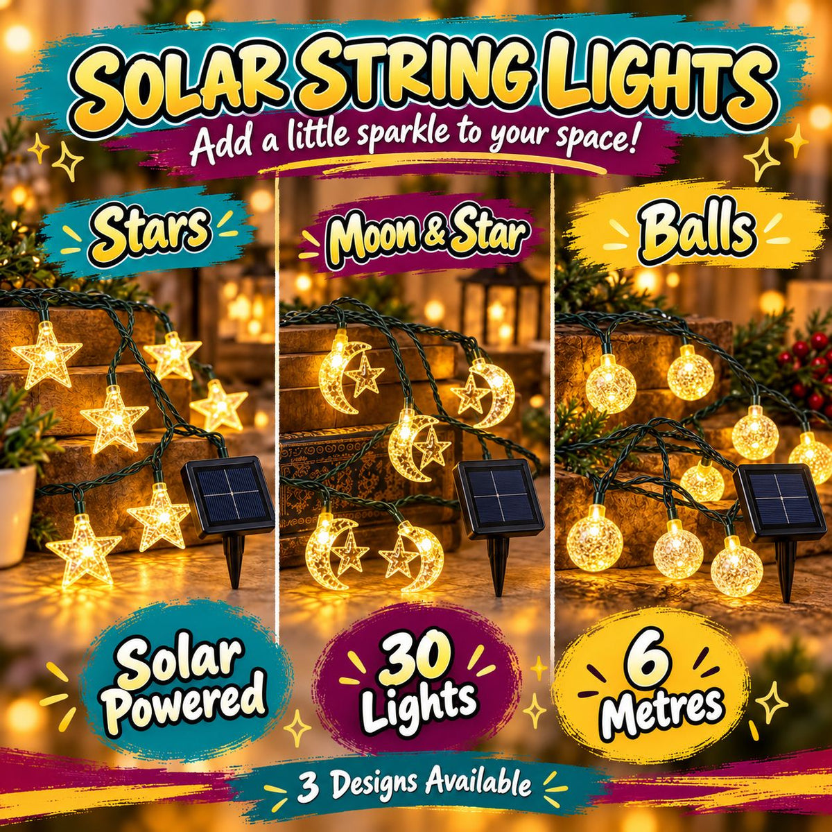 Solar String Lights - 6m 30 Lights