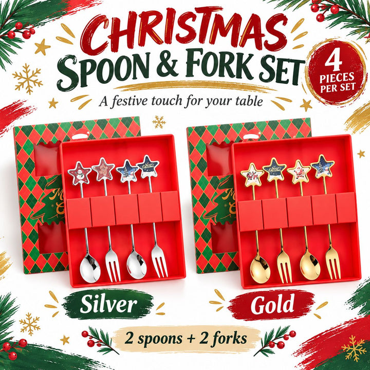 4PC Star Christmas Spoon and Fork Set