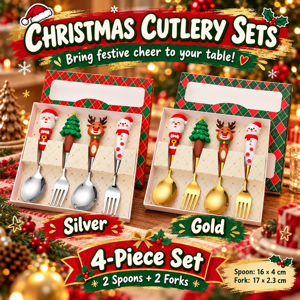 4PC Christmas Spoon and Fork Set