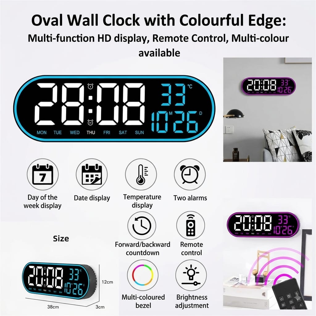Oval LED Digital Wall Clock