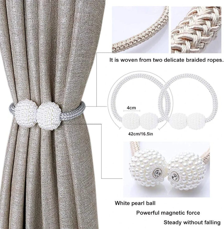 Elegant Magnetic Pearl Curtain Tie Backs – Set of 2
