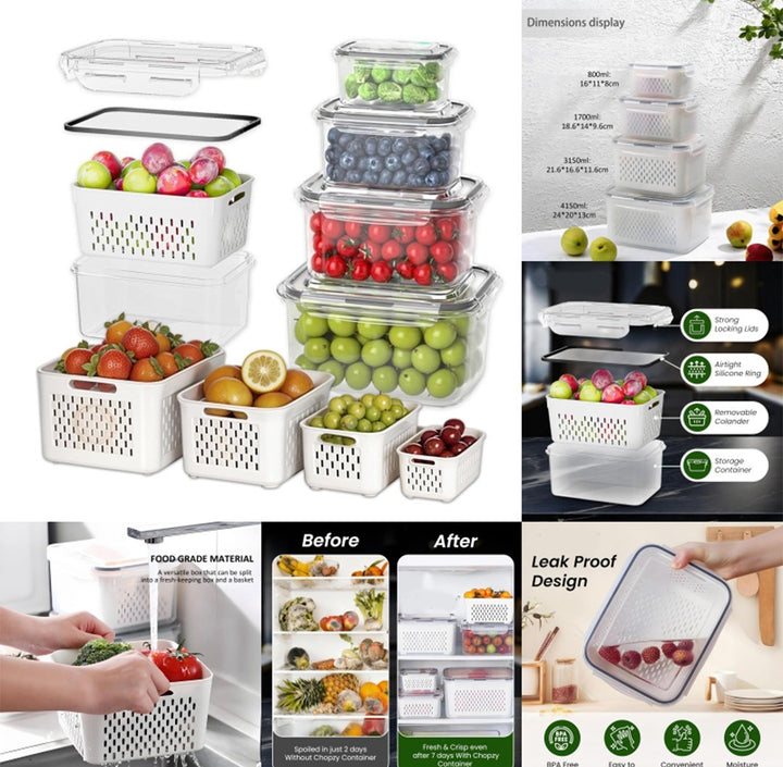 4-Piece Fridge Storage Container Set