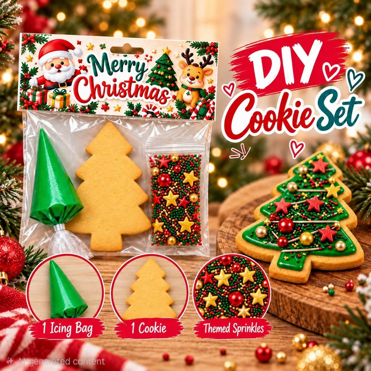 DIY Christmas Tree Cookie Decorating Kit