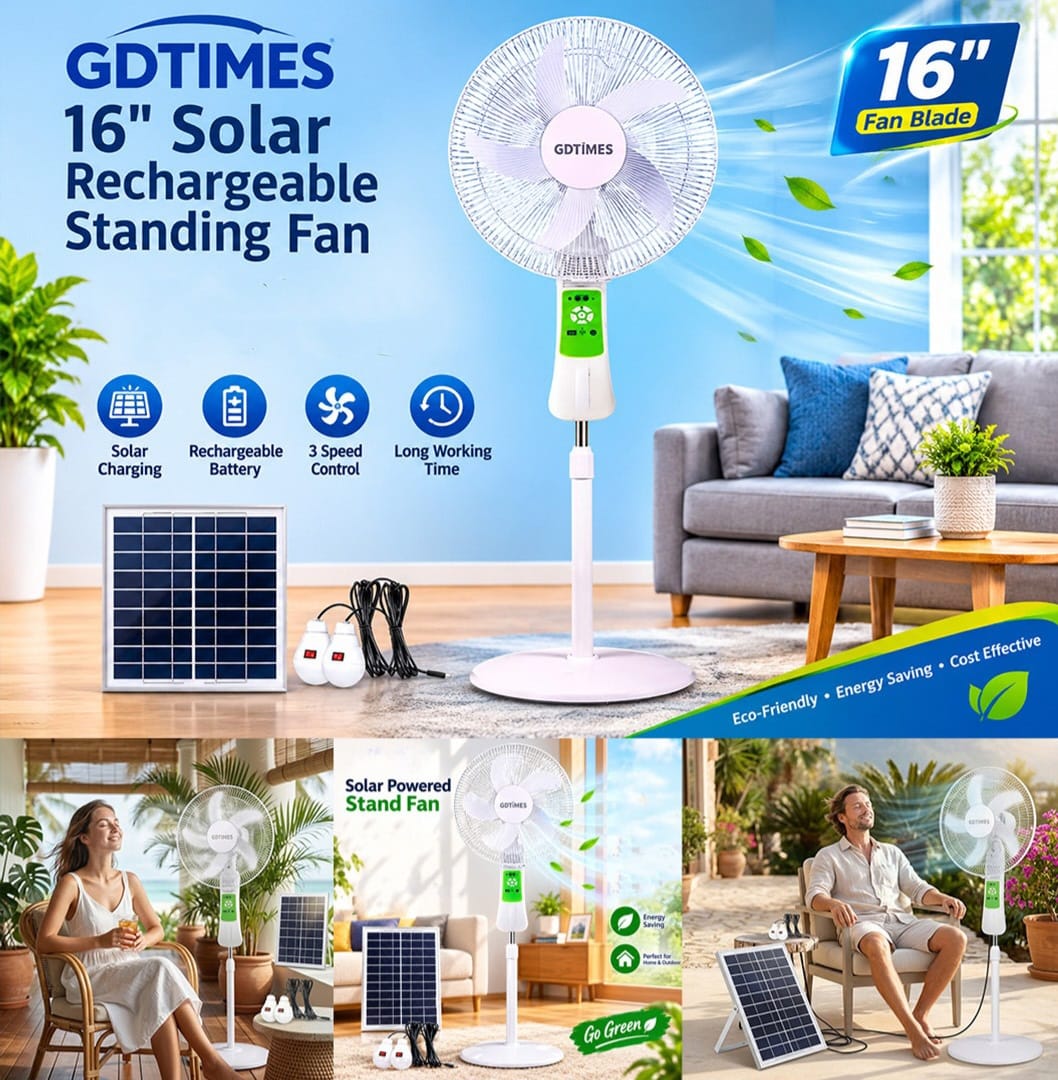16-Inch Solar Rechargeable Standing Fan