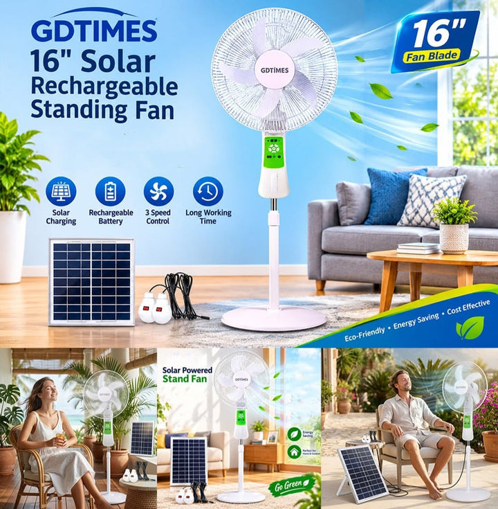 16-Inch Solar Rechargeable Standing Fan