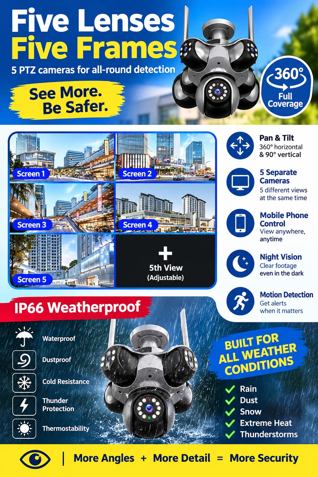 25MP Outdoor Five Lens 720° Rotating PTZ Camera