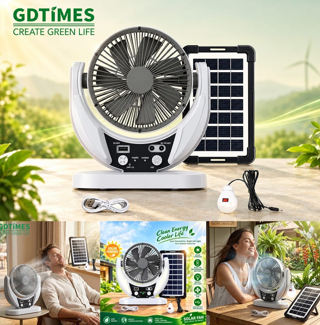 6-Inch Rechargeable Fan with Solar Panel
