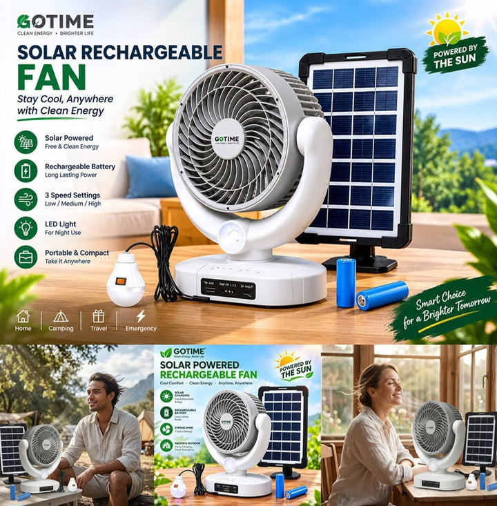 8-Inch Rechargeable Fan with Solar Panel