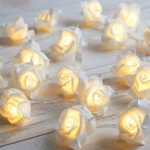 Decorative Soft Rose Flower LED String Lights – White