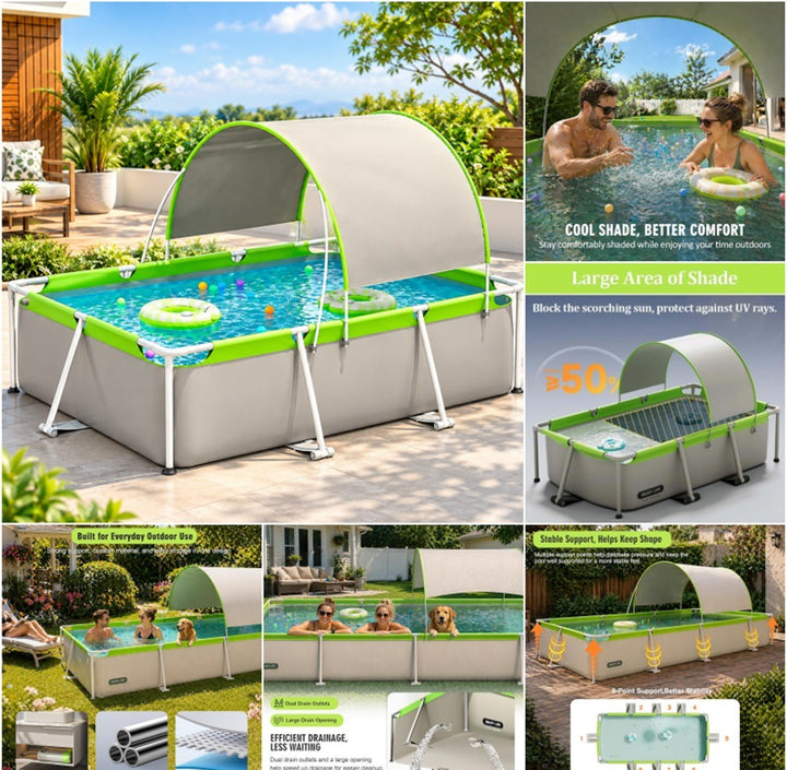 Family Frame Swimming Pool with Sunshade – 190cm
