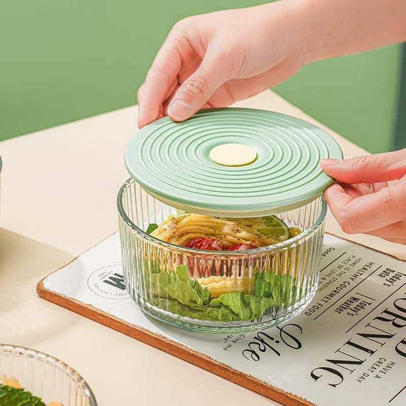 2-Piece Ribbed Glass Storage Bowl Set with Mint Green Lids