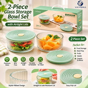 2-Piece Ribbed Glass Storage Bowl Set with Mint Green Lids