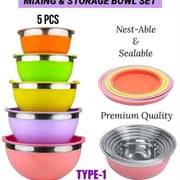 5-Piece Stainless Steel Mixing & Storage Bowl Set with Lids – Type 1