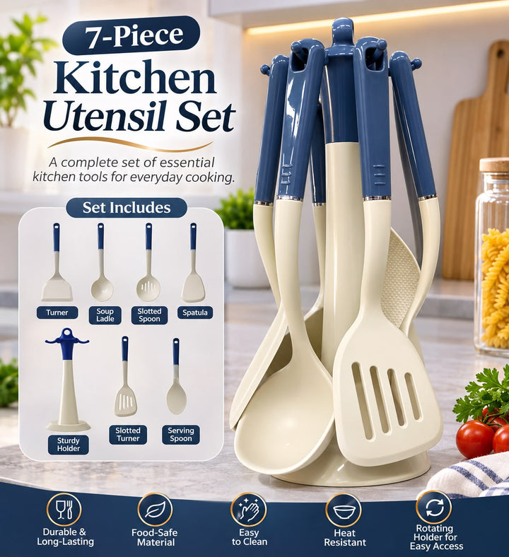 7-Piece Kitchen Utensil Set with Rotating Holder