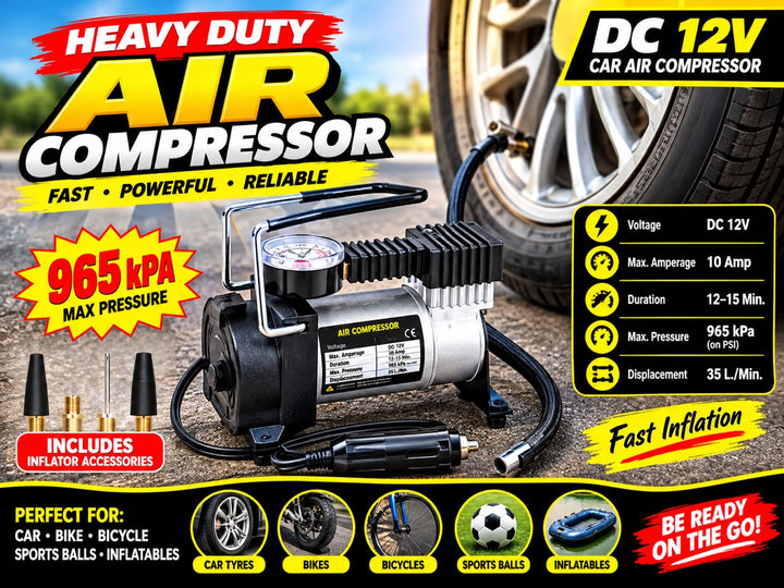 DC 12V Heavy Duty Air Compressor – Portable Tyre Inflator