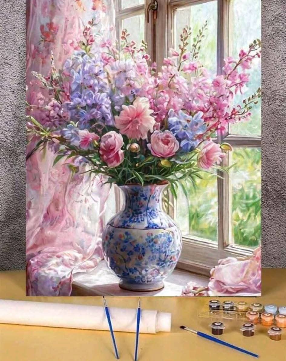 1 Set Vibrant Floral Art Digital Painting Kit, Artistic Oil Painting Set For Bedroom Decor And Wall Ar