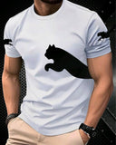 Men's Casual Cat Print T-Shirt - Short Sleeve, Summer Style, White, Fashionable And Versatile