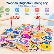 WiIdHaven Wooden Magnetic Fishing Game 31 Fish 2 Rods Toddler Toy