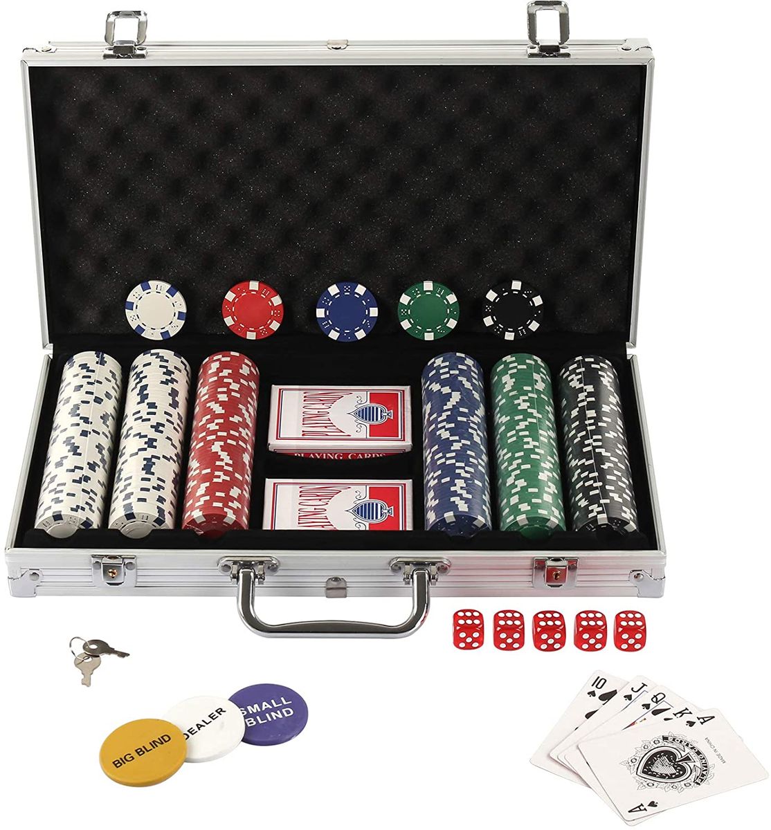 CellTime 300 Piece Poker Set With Aluminium Case, 2 Deck Cards, Buttons, Dice.
