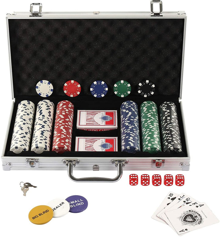 CellTime 300 Piece Poker Set With Aluminium Case, 2 Deck Cards, Buttons, Dice.