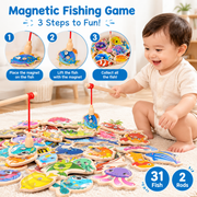 WiIdHaven Wooden Magnetic Fishing Game 31 Fish 2 Rods Toddler Toy